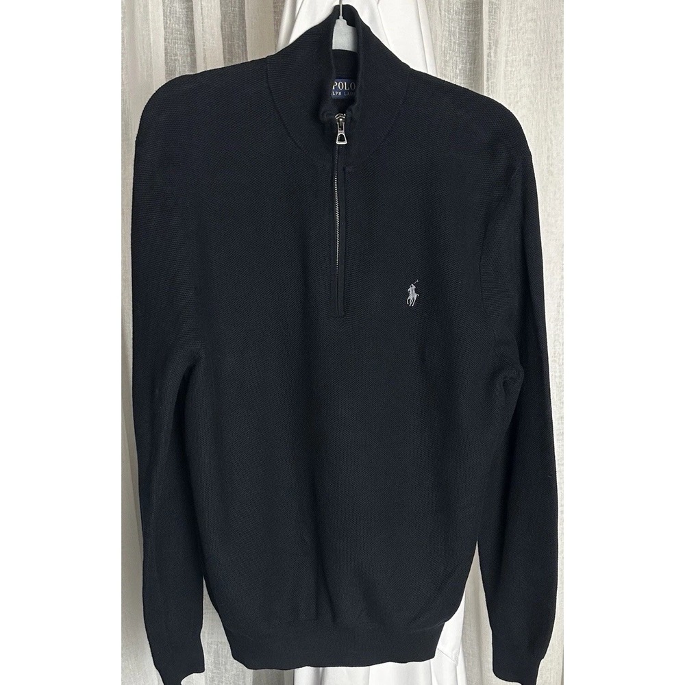 POLO RALPH LAUREN 1/4 Zip Pullover Men's XL Black Pima Cotton Sweater Sweatshirt